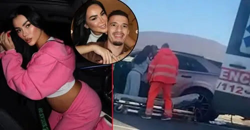 VIDEO// Momenti kur Denisa, bashkëshortja shtatzënë e Kozakut, transportohet me barrelë pas aksidentit